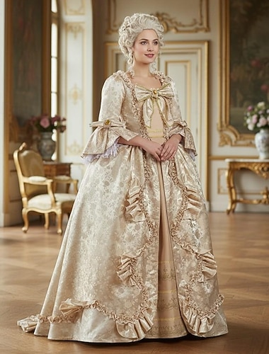  Rococó Renascentista Período colonial Fantasia fantasia Vestido de Baile Vestido de formatura Tamanho Grande Bruxa rainha Princesa Jacquard Fantasia Mulheres Real Dia Das Bruxas Carnaval Espetáculo