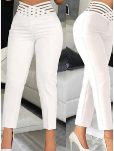  Mulheres Leggings Elegante Moda Roupa de rua Mimolet Cintura Alta Tecido Buraco Confortável Macio Micro-Elástica Ao ar livre Férias Rua Preto Branco Verão Primavera Outono Fino