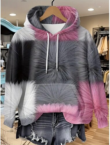 Dam Pullover Hoodie Sweatshirt Grafisk Geometrisk Abstrakt Ledigt Boho Långärmad Huva Vanliga toppar Gata Vardag Mönster Framficka Ljusrosa Svart Rodnande Rosa Höst Vinter