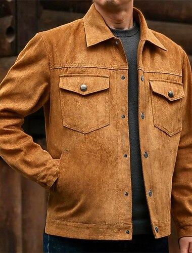  Herren Trucker Jacke Imitat-Lederjacke Cargo-Jacke Urlaub Täglich Atmungsaktiv Tasche Frühling Herbst Einfach Mode Klassisch Revers Regulär Schwarz Khaki Armeegrün Jacken