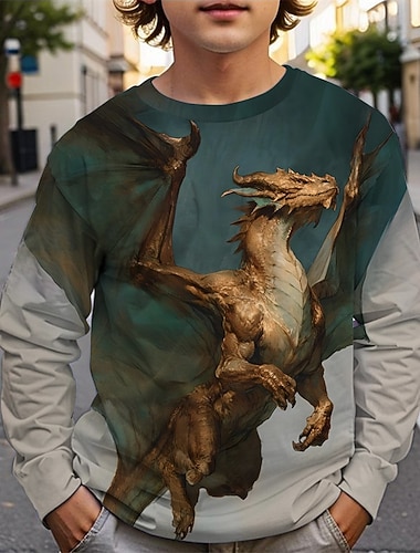 Мальчики 3D Динозавр Футболка Длинный рукав Весна Осень Мода Классический Дети 4-12 лет Вырез под горло на открытом воздухе Повседневные Стандартный   Мальчики 3D Динозавр Футболка Длинный рукав Весна Осень Мода Классический Дети 4-12 лет Вырез под горло на открытом воздухе Повседневные Стандартный