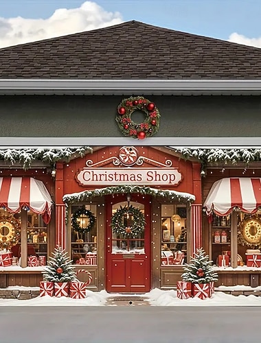  Weihnachten Garagentorabdeckung Großes Hängendes Weihnachtsshop Geschenk Niedlich 3D Party Outdoor Urlaub Hintergründe aufnehmen Yard Wohndeko