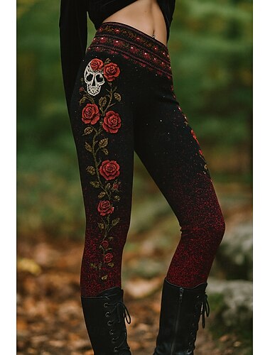  Naisten leggingsit loma vintage etninen tyyli kokopitkä korkea vyötärö grafiikka pääkallo 3D printti nopea kuivuminen hengittävyys pehmeä joustava ulkoilu kotikäyttö pinkki punainen sininen violetti