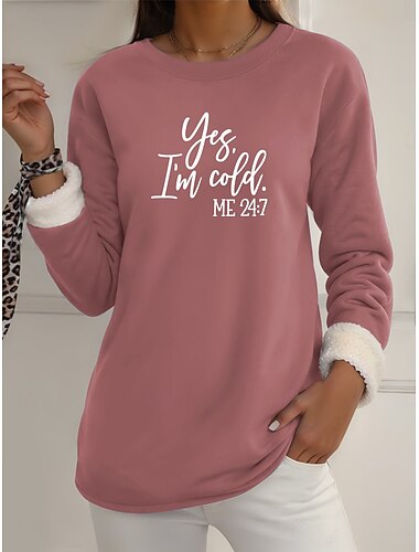  Жен. Пижама-свитшот с флисовой подкладкой Пуловер Толстовка Pullover Толстовки Буквы Теплый Уличный стиль На каждый день Длинный рукав Вырез под горло Обычные топы Дом На каждый день Повседневные