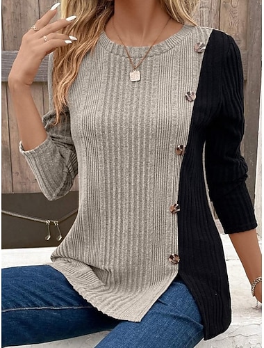  Női Blúz Tömör szín Stílusos Alkalmi Hosszú ujj Terített nyak Normál felsők Napi Gombok Khakizöld Tavasz Ősz Tél