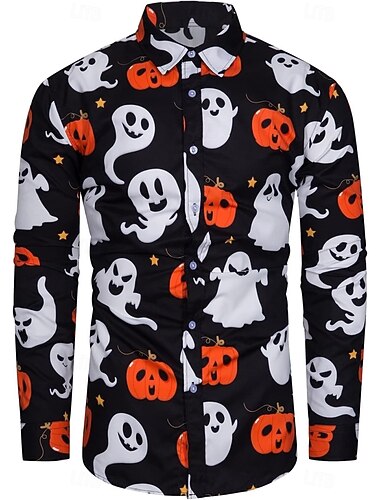  Halloween Skelett Dödskalle Pumpa Blus / Skjorta Skjorta med knappar Mönster Till Herr Vuxna Halloween Karnival Maskerad 3D-utskrift Fest Halloween