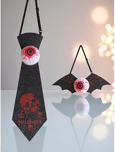  Halloween glitter stropdasset voor dames - 2 griezelige oogbol- en vleermuisstropdassen voor kostuumfeesten en cosplay-accessoires
