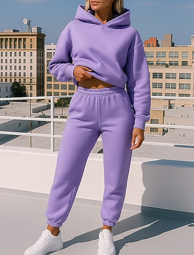 Жен. Спортивный костюм из двух частей Толстовка с капюшоном для отдыха Комплекты спортивных костюмов Однотонный Наборы одежды Осень Черный Белый Разрабатывать На открытом воздухе Путешествия   Жен. Спортивный костюм из двух частей Толстовка с капюшоном для отдыха Комплекты спортивных костюмов Однотонный Наборы одежды Осень Черный Белый Разрабатывать На открытом воздухе Путешествия