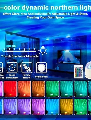  USB LED מקרן לילה אור זוהר כוכבים שמיים אדווה מים דינמית אווירה מנורת לחדר שינה סלון עיצוב חג מתנה