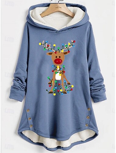  Per donna Felpa con cappuccio Grafico Renna Natale Caldo Casual Morbido Manica Lunga Con Cappuccio Top lunghi Casuale Sportivo Stampato Rosa Blu Grigio Autunno Inverno