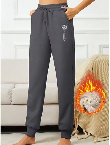  Per donna Pantaloni da tuta Vacanza Vintage Stile Etnico Lunghezza intera Vita Alta Cuore Coulisse Tasca Pile Calore Termico Antivento Comodo Alta elasticità Formale Vacanza Streetwear Grigio scuro