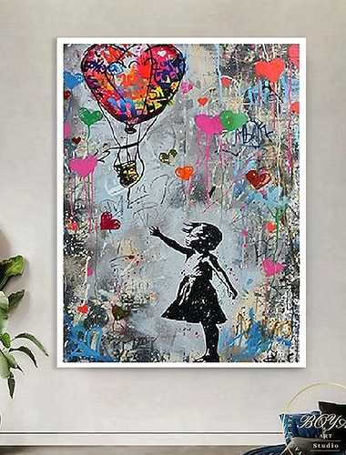 Mädchen-Graffiti-Ölgemälde handgemalt Pop-Art-Gemälde berühmte Leinwand Mädchen-Kunstwerk Gemälde Ballon-Leinwandgemälde Wanddekoration Kunstwerk