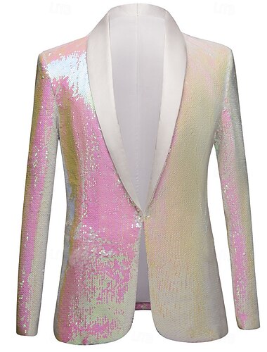  Per uomo Giacca blazer Collo a scialle Festa Tinta unita Rosa Vestibilità su misura