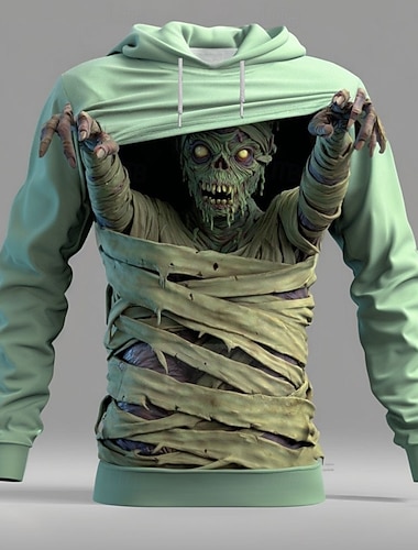  Halloween Homens 3D impressão Zumbis 3D Moletom Punk Exagerado Gola Redonda Bandagem Streetwear Rosa Azul Com Cordão Outono Inverno Designer