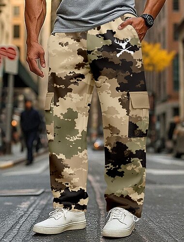  Per uomo Mimetico Renna Pantaloni da Tuta Cargo Joggers Pantaloni casual Misura del girovita medio Casual All'aperto Sportivo Caccia Coulisse elastica in vita Fondo aperto Pantaloni tattici con tasche