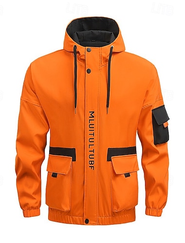  Voor heren Sportjas Regenjas Windjack Buiten Casual waterdicht Windjack Vetoketju Zak Lente Herfst Effen Kleur Modieus Streetwear Capuchon Normaal Zwart Oranje Lichtgrijs Jacks