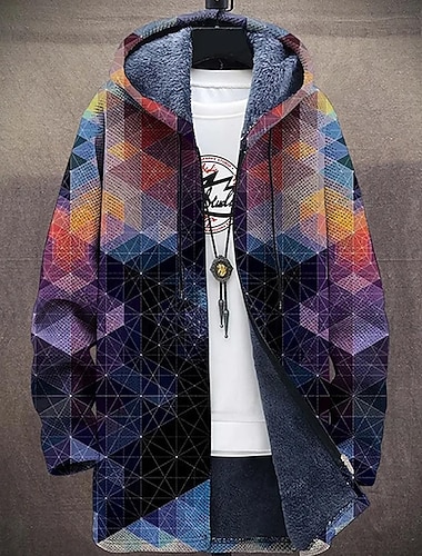  Per uomo Blocco di colori Cappotto Invernale Giacca in Pile Cappotto Calore Termico Confortevole Casual Abbigliamento quotidiano Cerniera Tasca Stampa 3D Autunno Inverno Con Cappuccio Manica Lunga