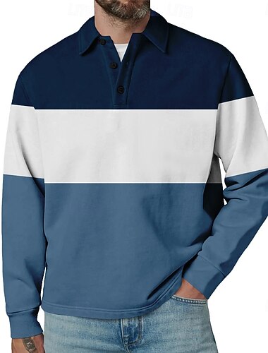  Férfi Vízszintes csíkok Rugby Polo Hosszú ujj Pólóingek Galléros ingek Sportruházat Alkalmi Iskola Szabadtéri Sportruházat 3D nyomtatás Tavasz Ősz Tél Medence Barna Szürke