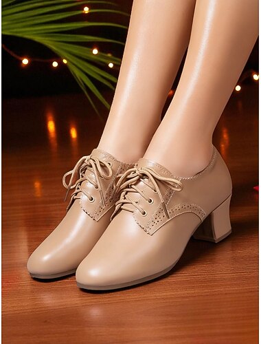  Dames echt leren blauwe veter Oxford dansschoenen met lage blokhak - professionele ballroom &Latijnse oefenschoenen
