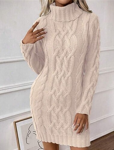  Damen Minikleid Pulloverkleid Strickkleid Freizeitkleid Elegant Mode Modern Outdoor Täglich Ausgehen Normale Passform Einfach Langarm Rollkragen Aprikose Herbst Winter