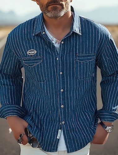 Men's Shirt Summer Shirt Casual Shirt Beach Shirt Button Up Shirt Black Blue Long Sleeve Stripe Lapel Vacation Hawaiian Pocket Clothing Apparel Polyester Fashion Casual Comfortable   Men's Shirt Summer Shirt Casual Shirt Beach Shirt Button Up Shirt Black Blue Long Sleeve Stripe Lapel Vacation Hawaiian Pocket Clothing Apparel Polyester Fashion Casual Comfortable