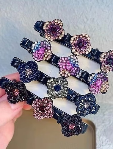  4-pakning glitrende krystallstein flettede hårspenner til kvinner hårnåler på sidene med frynser, andenebb hårspenner, stilig dekorativt hårtilbehør til pannelugg, fikseringsverktøy for ødelagt hår, daglig bruk