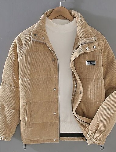  Per uomo Cappotto Invernale Giacca imbottita Tasca Poliestere Vacanza Abbigliamento quotidiano Data Regolare Moda Casual Confortevole Calore Termico Autunno Inverno Colore Solido / Tinta Unita Nero