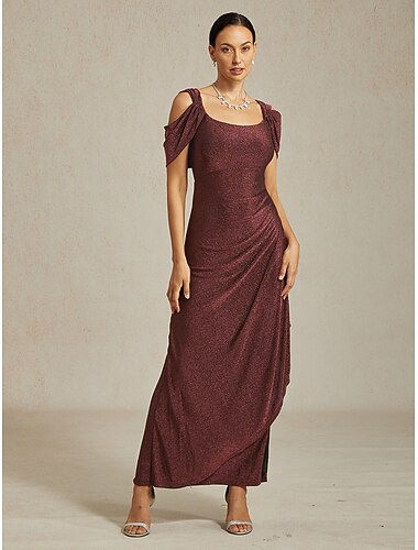  Dam Långklänning Maxiklänning Festklänning Bodycon Elegant Fest Födelsedag Nattklubb Normal Slät Ärmlös remmar Rödbrun Sommar