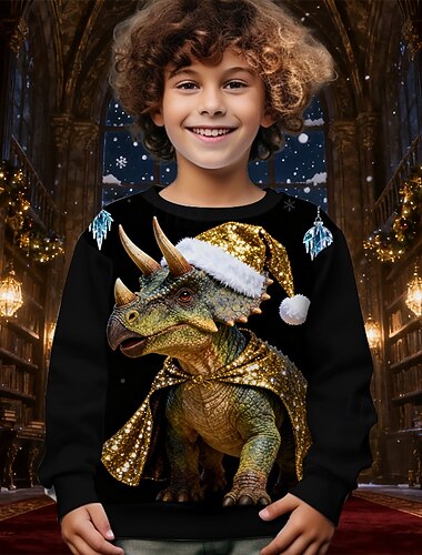  Karácsony Fiú 3D Dinoszaurus Pulóver Hosszú ujj Tavasz Ősz Divat Alap Gyerekek 4-12 év Terített nyak Szabadtéri Hétköznapi Napi Normál