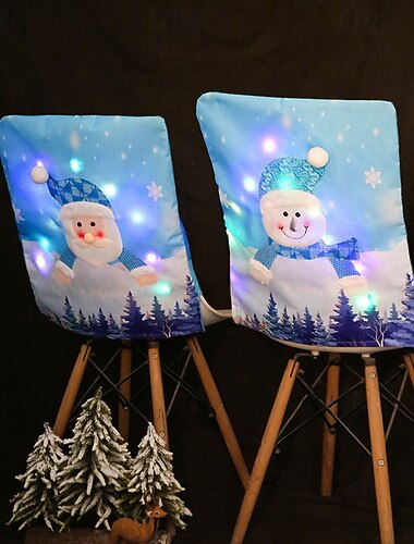  Fundas para sillas navideñas nuevas 2025, Papá Noel azul &Fundas de asiento decorativas de muñeco de nieve con luces, decoración de taburete navideña de primera calidad