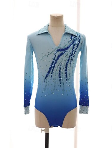  Kunstschaatstopje Voor heren Jongens Schaatsen Tops Hemelsblauw Lapwerk Spandex Hoge Elasticiteit Opleiding Wedstrijd Kunstschaatskleding Klassiek Kristal / Bergkristal Lange mouw Schaatsen