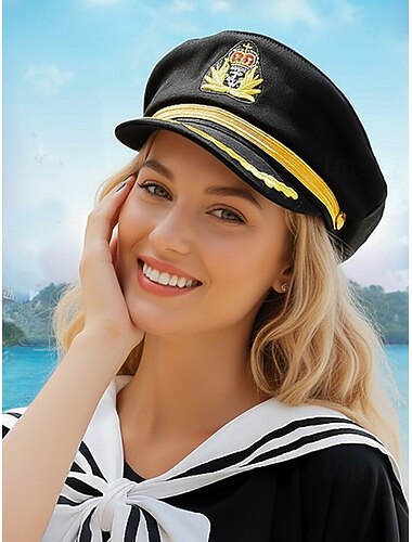  Kapiteinshoed voor dames met gouden borduursels, verstelbare matrozenpet voor K-pop-podiumoutfits, nautisch kostuum, kerstmaskerbal en vakantiemode