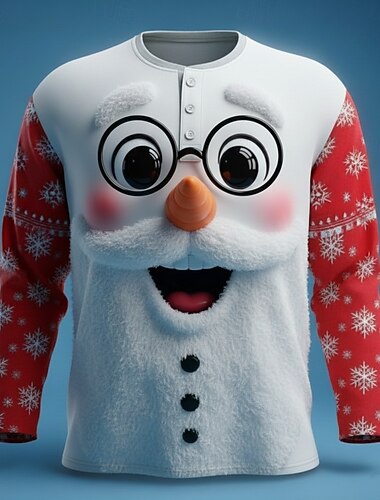  Муж. Новогодняя тематика Снеговик Снежинки Рубашка Хенли Длинный рукав Мода Симпатичные Стиль Повседневные Повседневные Праздники На выход Зима Весна & осень Белый Хенли Футболка Хенли