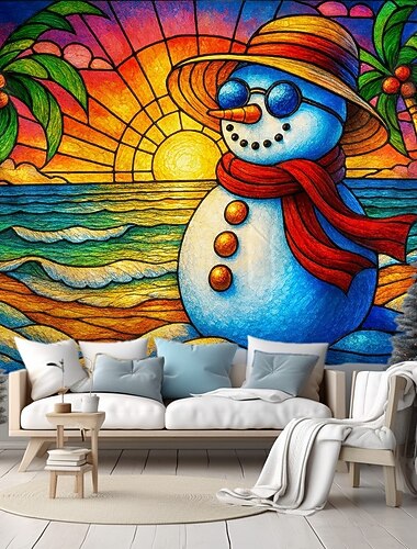  Tapiserie de perete pentru Crăciun Om de zăpadă drăguț cu eșarfă și cadou 2025 tapiserie de perete pentru peisajul de iarnă vacanță festivă pentru decorarea dormitorului livingului și petrecerei