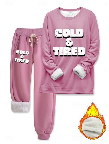  Γυναικεία Κομψό Ζεστό Μοντέρνα Σετ δύο τεμαχίων Φόρμα Σετ παντελονιών Μακρυμάνικο Φουσκωτό μακρύ Στρογγυλή Ψηλή Λαιμόκοψη Στρογγυλή Λαιμόκοψη Γραφική Γράμμα Στάμπα ΕΞΩΤΕΡΙΚΟΥ ΧΩΡΟΥ Διακοπές Καθημερινά