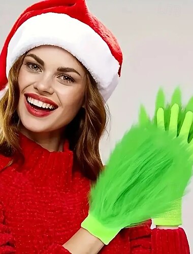 1 par de guantes navideños de monstruo verde, lindos y esponjosos accesorios de disfraz para cosplay de Halloween de Navidad, decoración de fiesta, sesión de fotos y accesorios de actuación en el   1 par de guantes navideños de monstruo verde, lindos y esponjosos accesorios de disfraz para cosplay de Halloween de Navidad, decoración de fiesta, sesión de fotos y accesorios de actuación en el