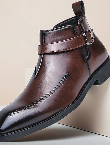  Homens Botas Caminhada Pele PU Confortável Antiderrapante Botas / Botins Fivela Preto Marron Verão Primavera Outono