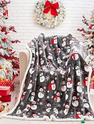  Manta de franela polar sherpa de invierno exclusiva para Navidad, gruesa manta de lana de cordero de doble capa