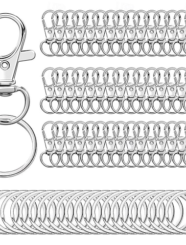  100 kpl kääntyviä lukkohakoja avaimenperillä, 50 kpl avaimenperän klipsikoukkuja ja 50 kpl avaimenperiä, kaulanauhalla varustetut hummerin kynsilukot avaimenperiin, koruihin, askarteluihin