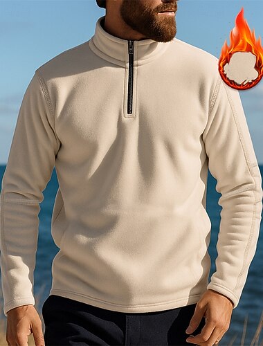  בגדי ריקוד גברים סווטשירט עם רבע רוכסן חולצת טיולים שרוול ארוך עומד צמרות חיצוני שמור על חום הגוף חורף פוליאסטר אפור כהה שחור ירוק צבא להתאמן לטייל ריצה