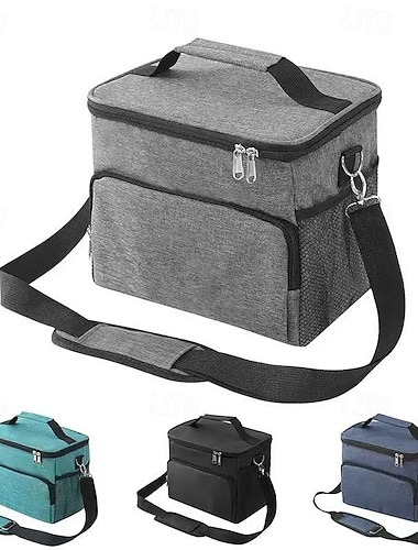  Säädettävällä hihnalla varustettu eristetty lounaskassi – kestävästä Oxford-kankaasta valmistettu uudelleenkäytettävä kylmälaukku toimistoon, kouluun ja piknikille &ranta, repeämätön musta