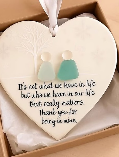 Vánoční ozdoba ve tvaru srdce z mořského skla a keramiky s dárkovou krabičkou, ručně vyráběná závěsná památka inspirovaná oceánem pro nejlepší přátele, vánoční dekorace na stromeček   Vánoční ozdoba ve tvaru srdce z mořského skla a keramiky s dárkovou krabičkou, ručně vyráběná závěsná památka inspirovaná oceánem pro nejlepší přátele, vánoční dekorace na stromeček