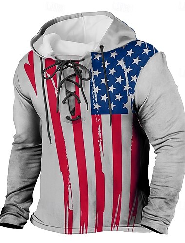  Homme Drapeau Américain Sweat à capuche Sweatshirt Mode Quotidien À capuche Extérieur Maison Noir Blanche Cordon de serrage Automne Hiver Designer