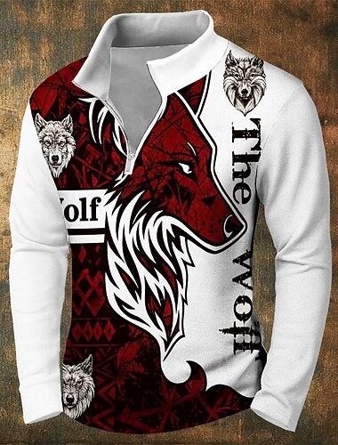  رجالي ذئب كنزة ريترو خمر الصيد كم طويل السحاب الأماكن المفتوحة رياضة في الهواء الطلق ملابس الشارع أسود أبيض الخريف كل الفصول مصمم S M L XL XXL XXXL