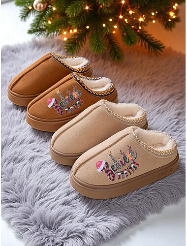  Mysiga, varmfodrade tofflor för kvinnor med festlig "believe"-design, snygga och bekväma, perfekta för jul, högtidssammankomster och avkoppling hemma