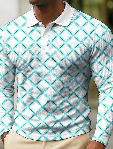  Férfi Geometriai Gofris pólóingek Hosszú ujj Pólóingek Galléros ingek Üzleti alkalmi Üzleti Viseljen dolgozni Hétköznapi viselet Gombok Tavasz Ősz Tél Medence Bíbor Lóhere