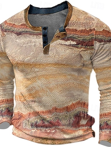  Муж. Графика Контрастных цветов Рубашка Хенли Вафельная футболка Длинный рукав 3D печать Мода Оригинальный рисунок На каждый день Для спорта и активного отдыха Праздники фестиваль Весна & осень