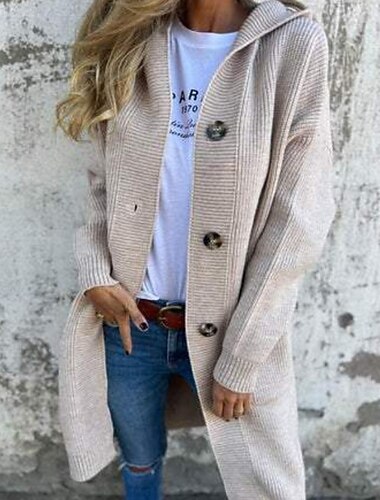  Dámské Svetr Kardigan Šik ven Na běžné nošení Pevná barva Kapuce Kapsy Knoflíky Pletený Dlouhý rukáv Dlouhé topy Plést Denní Jdeme ven Víkend Černá Žlutá Podzim Zima