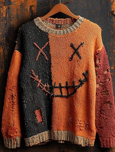 Homme Pull Pull Tricoté Côtelé Tricoter Hauts Réguliers Tricoté Imprimé Potiron Col ras du cou Halloween Vacances Tenue quotidienne Vêtement Tenue Épaules tombantes Automne Hiver Potiron S M L