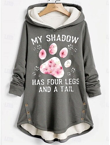  Női Pulóver Hoodie pulóver Grafika Cica Szöveg Alkalmi Comfrt Hosszú ujj Kapucni Hosszú felsők Utca Hétköznapi Nyomtatott Arcpír rózsaszín Medence Szürke Ősz Tél